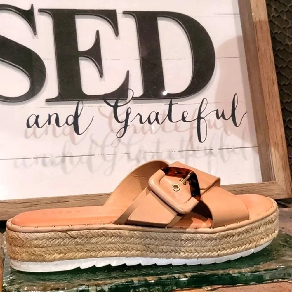 Gianni Bini Sandals Wmns Sz 9 Jute Wrapped Platform Big Buckle Adjustable